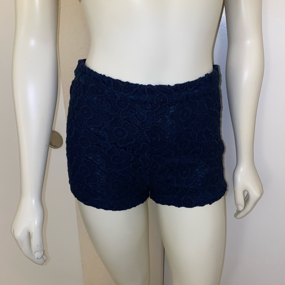 Navy Blue Floral Knit Shorts